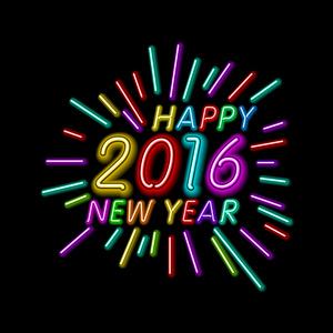 矢量插图2016年新年轮廓霓虹灯背景