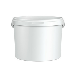 打开白色浴缸油漆塑料桶容器。 石膏灰泥