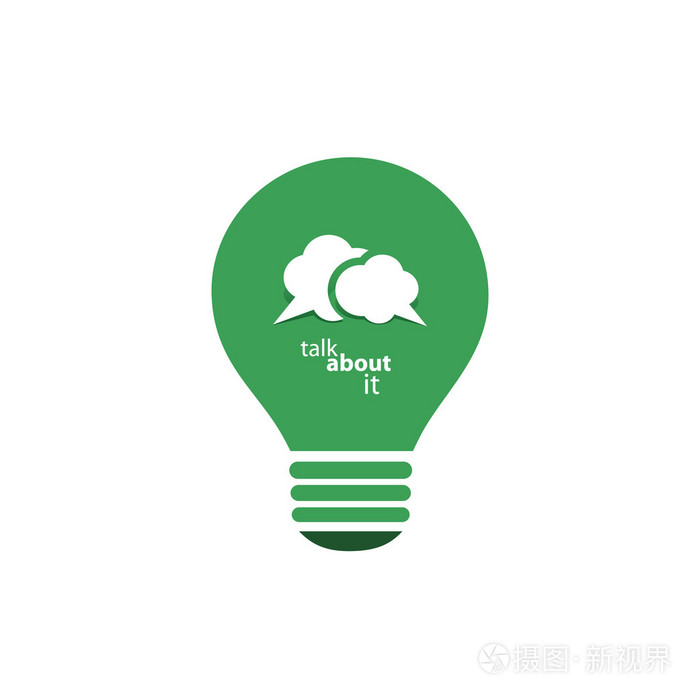 插画 绿色生态能源概念图标-谈可持续发展-讲话泡泡里面明亮的灯泡