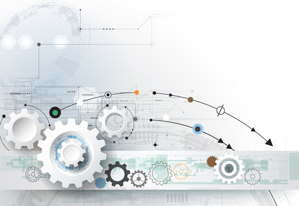 矢量图齿轮 六边形和电路板 高科技数字技术和工程，数字电信技术概念