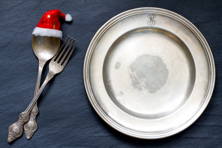 圣诞餐具上表抽象食品背景