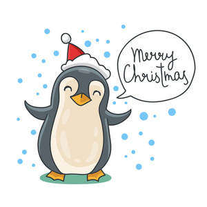 可爱又搞笑圣诞企鹅在顶红色的帽子