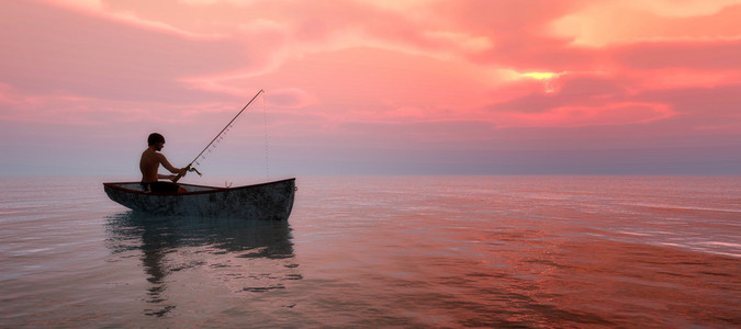 渔船和日落