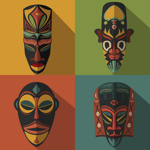 非洲民族部落面具颜色背景一套