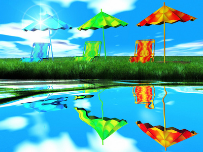 颜色遮阳伞和水