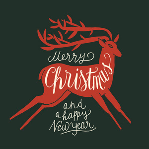 快乐圣诞书法与鹿