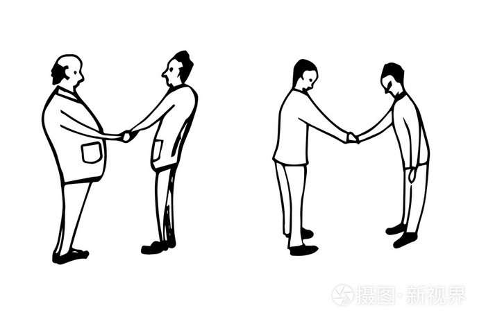 手工绘制的轮廓的人 —— 握手插画-正版商用图片1krxwh-摄图新视界