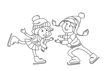男孩和女孩在冰上滑冰
