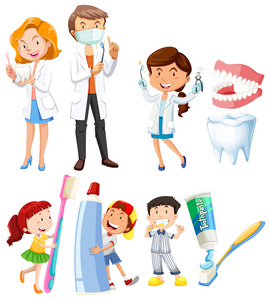 牙医和儿童刷牙图片