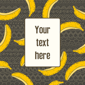 无缝的手绘图香蕉模式与框架放置您的文本