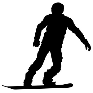 黑色的剪影滑雪板在白色背景上。矢量错觉