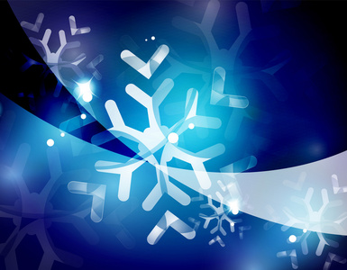 白色透明的雪花圣诞节蓝色抽象背景