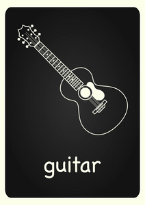 黑板上的声学吉他矢量图像。 乐器p