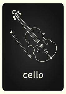黑板上的大提琴矢量图像。黑白图片。Eps 10