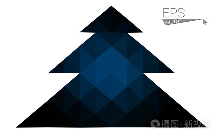 暗蓝色低多边形风格圣诞树矢量图由三角形组成.抽象的