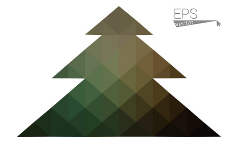 暗绿色 黄色低聚风格圣诞树矢量图由三角形组成。抽象的三角形聚折纸或水晶设计新的一年的庆祝活动。白色背景上孤立