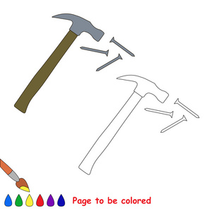 锤子和钉子在矢量卡通是彩色