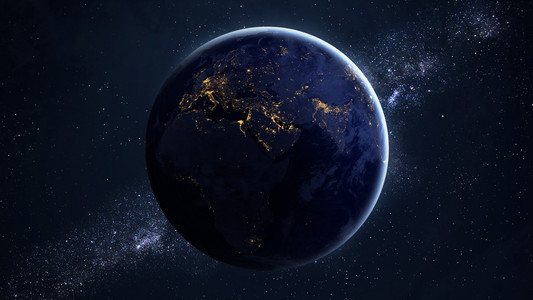 高分辨率地球视图。从空间中显示的地形和云星场世界地球仪。这张图片的元素是由美国国家航空航天局提供的