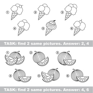 视觉的游戏。找到隐藏几个冰激淋和西瓜