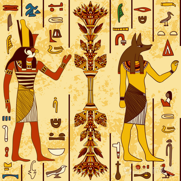 无缝模式与古埃及众神和古埃及的象形文字,在垃圾上岁