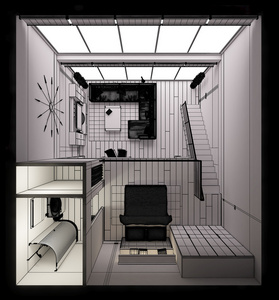 一个现代的小阁楼 3d 室内渲染
