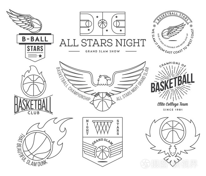 篮球运动徽章白底黑