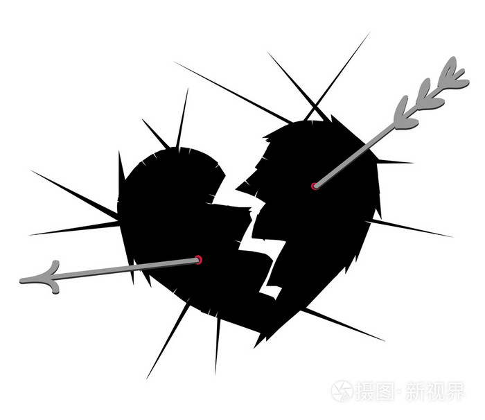 破碎的心向量图-心分离,心中只折断的箭的两个部分.伤