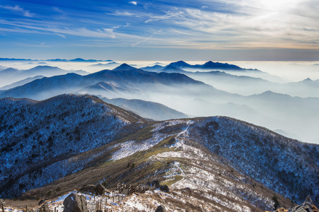 冬季景观而多雾德裕山山脉，韩国