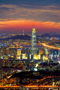 韩国的首尔，韩国乐天世界购物中心与最佳视图的天际线