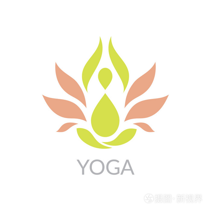 在抽象莲花象征的程式化的人类瑜伽形状.矢量图标
