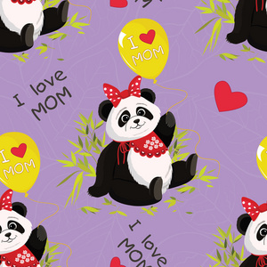 坐在可爱的熊猫和竹子，矢量插画家无缝模式