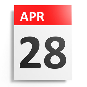 白色背景上的日历。4 月 28 日