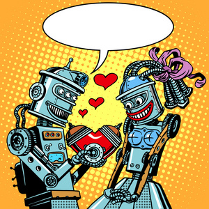 机器人男人女人爱情人节和婚礼