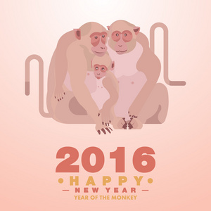 快乐中国新年 2016年贺卡猴子家族 Embracin