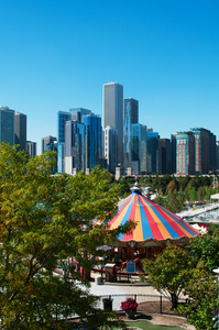 芝加哥 从海军码头可以看到城市天际线的全景, 海军码头是整个中西部乌萨最受欢迎的景点之一