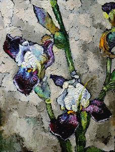 油画，蓝色紫罗兰色的花朵，还活着