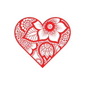 心与手的形状绘制花卉装饰图片