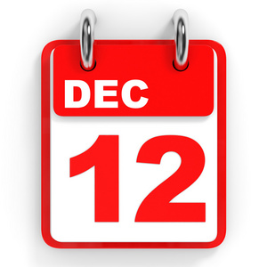 白色背景上的日历。12 月 12 日