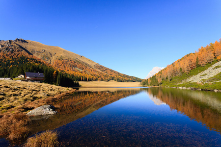 水，秋全景从高山湖泊的思考