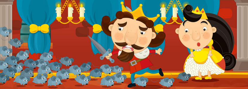 卡通中世纪场景不同的童话故事图片国王和王后运行