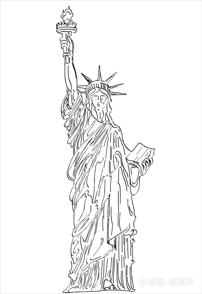 素描风格的手绘自由女神像