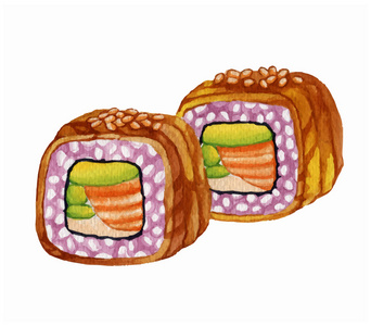 水彩的寿司卷