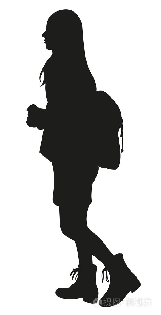 学生去上学剪影矢量
