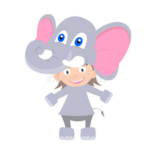 白色背景下穿着大象化装服装的婴儿插图。