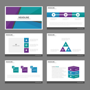 蓝绿色紫色演示文稿模板的信息图表元素平面设计为营销广告宣传册传单小册子设置