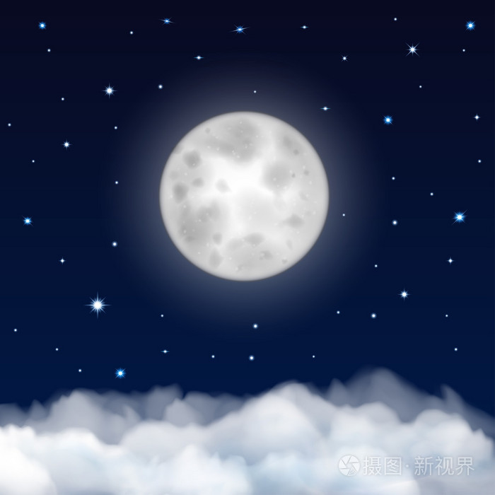 夜空的月亮, 星星和云