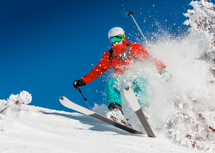 自由式滑雪在新鲜粉雪