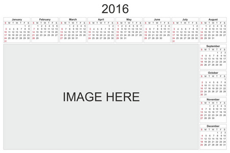 白色背景上的 2016 年日历