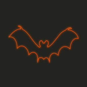 一个霓虹灯图标隔离在黑色背景蝙蝠2上