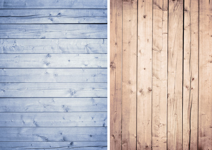 蓝色 棕色木墙，木板。地板表面